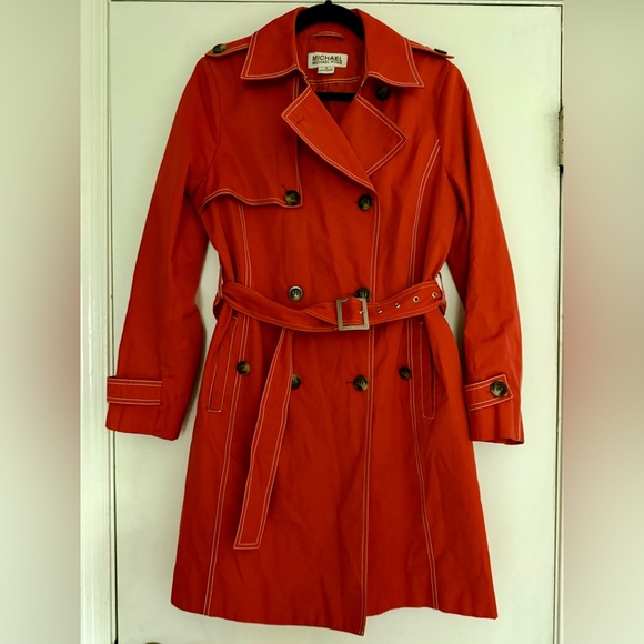 Michael Kors Bold Scarlet Double-Breasted Weather Resistant Trench with Belt - Picture 3 of 14